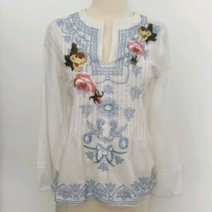 NWT Paparazzi by Biz Boho Floral Embroidered Peasant Blouse Size S